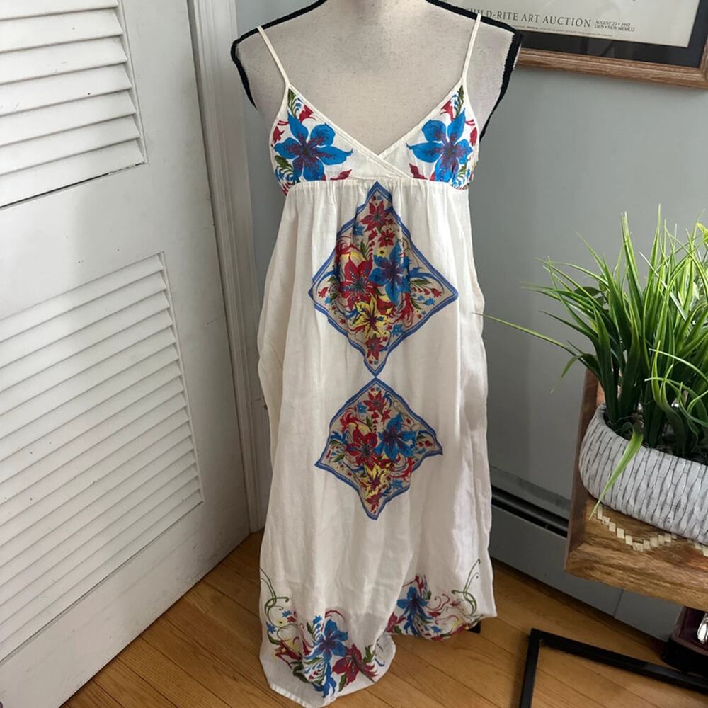 Scolar Dress Medium White Floral Strappy Midi Whimsical Harajuku Boho Chic